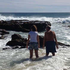 Dad at age 80, playing in the surf with his 17 year old granddaughter.