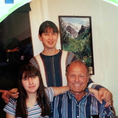 Grandpa with my visiting sister Tahmina and I in Teresa's house in 2001