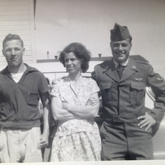 Duane Pepper with mother Reita (Bishop) Pepper and brother, Wes Pepper in about 1951-52 in Kansas.
