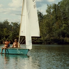 Daddy and Samantha sailing the Snipe at Fort Pond
