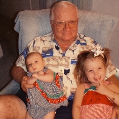 Papa John with granddaughter Chloe and Emily.