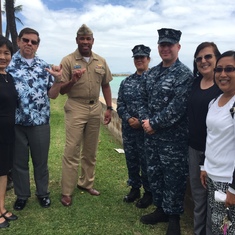Jon, Kertreck, and Pearl Harbor Navy College Office Staff after lunch group photo on August 24, 2017