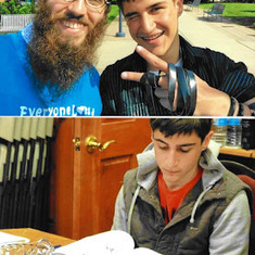 Rabbi Chaim Goldstein and Jon wearing tefillin.