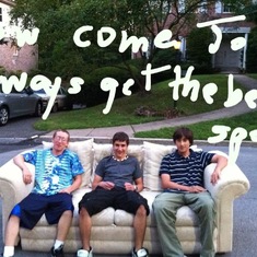 Toviah Botwinik, Jon and Alex Nichols find a free couch on Barwynne Lane