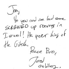 Saligman Class of 2009 note to Jon from Jared Goldberg