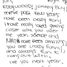Saligman Class of 2009 note to Jon from Maia Potok-Holmes