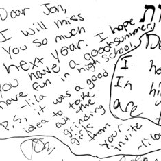Saligman Class of 2009 note to Jon from Lila Manstein