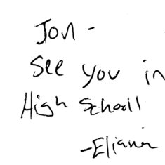 Saligman Class of 2009 note to Jon from Eliana Turk-Tolub