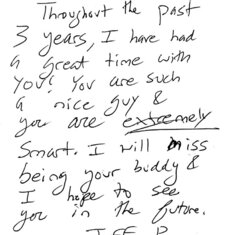 Saligman Class of 2009 note to Jon from Rachael Wolfson