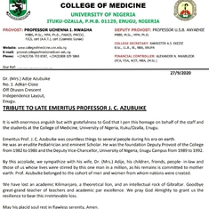 University of Nigeria, College of Medicine Tribute