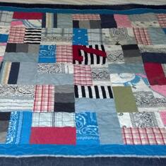 Quilt made from Jonathans clothes from my sister Sue!!! love it!!!!