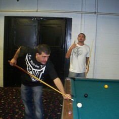 Jeremy and Jon doing what Bros do shoot pool!!!