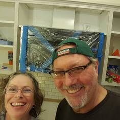 With good friend, Marnie. The dynamic duo tackled a major kitchen renovation.