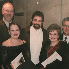 With Nancy’s folks and brother, John, at his Lincoln Center debut in New York City in Teatro Grattacielo’s mounting of Mascagni’s Gulglielmo Ratcliff. 2003.
