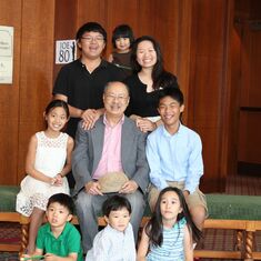 Joe and his 8 Grandkids (2014 at his 80th Birthday Party)