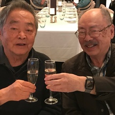 Meng Tacheang and Joe Wang toasting their six decade friendship in 2019.