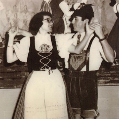 At a Santa Clara Valley Folk Dancers Party in German costumes
