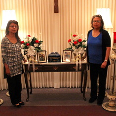 Joe's memorial service. His sisters Chris (left) and Shirley (right). Thursday, June 2nd, 2016.