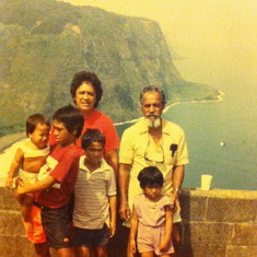 Waipio Lookout on the big Island Ray Holding Braddah Leroy, Brian, Roi-lynn, With Daddy & Mommy