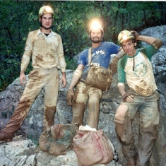 Just found this memory of exceptional fun and adventure we shared. Check out Joe's pants - he always played with gusto!   Jim, Charles, Joe at Pettyjohn's Cave.