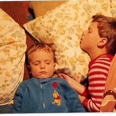Exhausted brothers on Christmas 1986