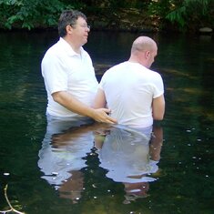 Josh and Pastor Keith. Baptism at Triangle Lake