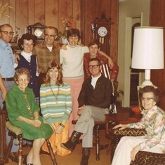 1975 Family, Back: Einar & Marie Hovland, Dick Mullineaux, Joyce, Erik, Front: Flora Murphy (Joyce's mom), Ronelle, Viggo, Gladys Andersen (Viggo's mom)