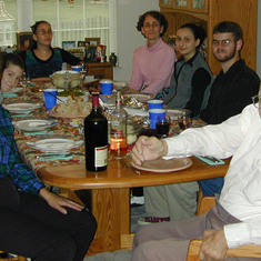 Thanksgiving 1999. Joyce, her Mom, nephew, niece, sister Maria, niece, nephew, brother Frank & Dad