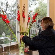 Joyce arranging flowers that Dan gave to her in 2008
