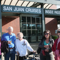 Mom's Big Adventure 2013-about to board for San Juan Islands cruise. (Susan, Dick, Mom, Carole, Joyce)