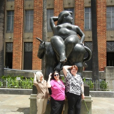 Ana B., Joy, and Susan in the Plaza Botero, Medillin, Colombia.