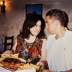 Joy and Lucien have fun with food