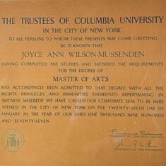 Joy's Master's Degree from Columbia University