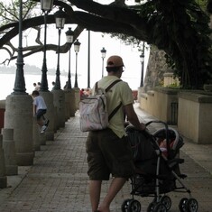 one of his favorite spots, El Paseo de la Princesa, Old San Juan.