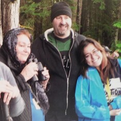 Juanita and family bear-watching while on Alaska vacation