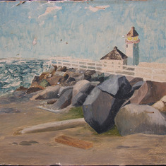 Point Robinson lighthouse, one of her oil paintings.
