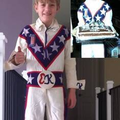 Mom was amazing with the sewing machine. She made me this Evel Knievel constume when I was 9. Me wearing it upper right, and my son Griffin when he was the same age.