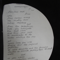 Poem 'Moonscape' for Sue by Juds - sent to the family by Ian Woodcock and Rosina Moder