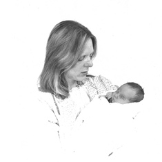 Judith and a five day old Imogen