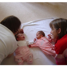 Jo and Judith with very tiny Martha and Alicia, born days apart, March 2004
