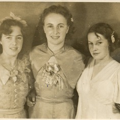 Dressed for the ball at the Coburg Town Hall, Mom, sister Joyce and next door neighbor Joan