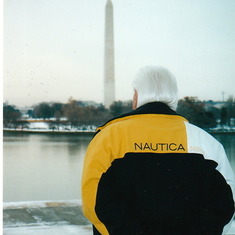 Jule overlooking the Potomac toward the Washington Monument and the Tidal Basin