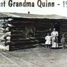 Jule's great-grandmother Agnes Quinn in front of her cabin that she and Jule's great-grandfather Peter built when they "proved up" on land and established their ranch near Tama, South Dakota