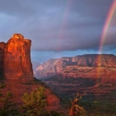 A double rainbow over Sedona highlights its vast intense beauty. We always made wishes on rainbows and so many of them came true