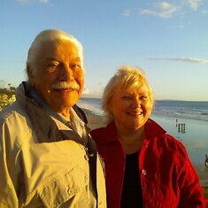 Jule and Lanet enjoying a sunset walk on the pier in Oceanside, California after Thanksgiving dinner.