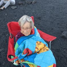 Grandma at the new black sand beach in Hawaii