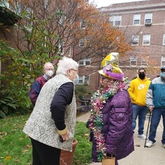 Julie chatting with Eileen at her send-off in November 2020