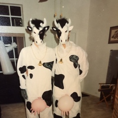 Julie’s idea for 6 of us to dress up as cows for a Halloween costume contest in 1989. WE WON!!