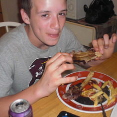 justin and his ribs..he loved him some ribs