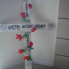 in memory of justin and skyla 001..the road side cross we made for them...we miss ya'll so much